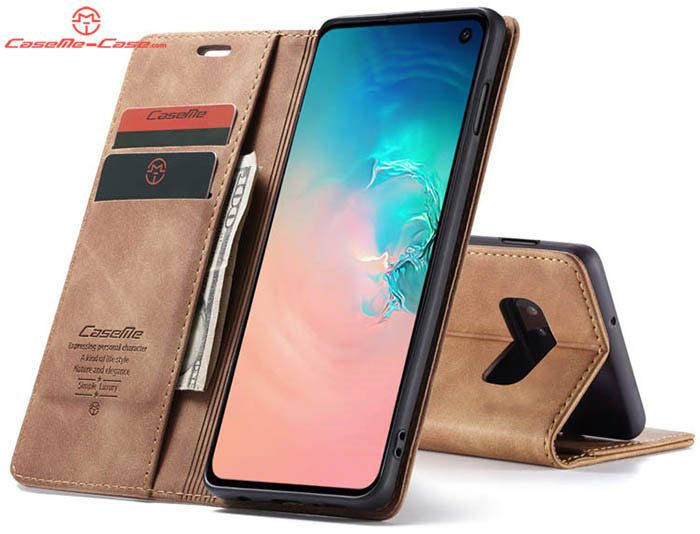 CaseMe Samsung Galaxy S10e Retro Wallet Kickstand Magnetic Flip Leather Case