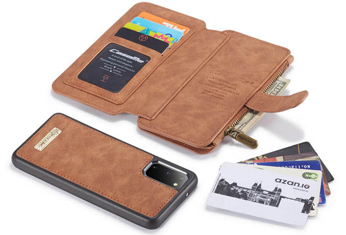 CaseMe Samsung Galaxy S20 Zipper Wallet Magnetic Detachable 2 in 1 Folio Flip Case