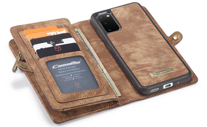 CaseMe Samsung Galaxy S20 Zipper Wallet Magnetic Detachable 2 in 1 Folio Case