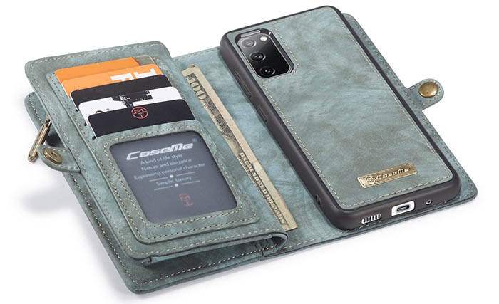 CaseMe Samsung Galaxy S20 FE Zipper Wallet Magnetic Detachable 2 in 1 Case