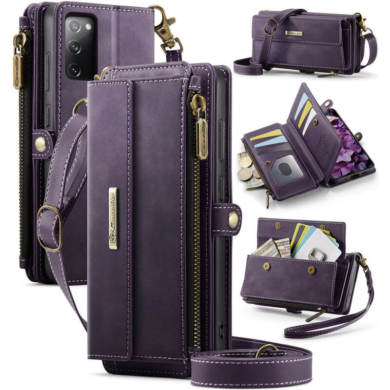 CaseMe Samsung Galaxy S20 FE Wallet Case – RFID Blocking Crossbody Bag with 9 Card Slots & Wireless Charging Purple