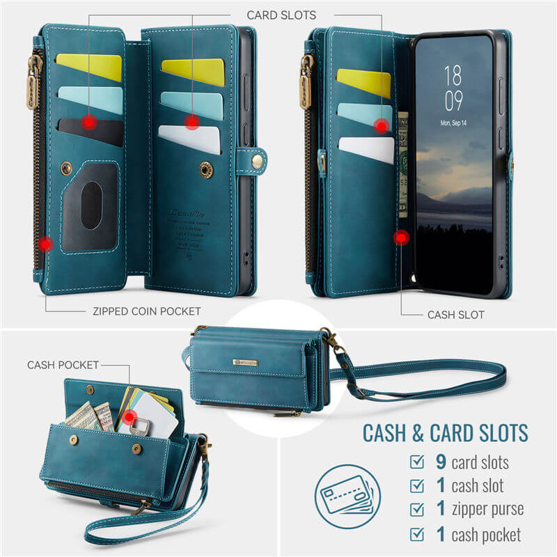 CaseMe Samsung Galaxy S20 FE Wallet Case – RFID Blocking, 9 Card Slots, Crossbody Strap & Wireless Charging