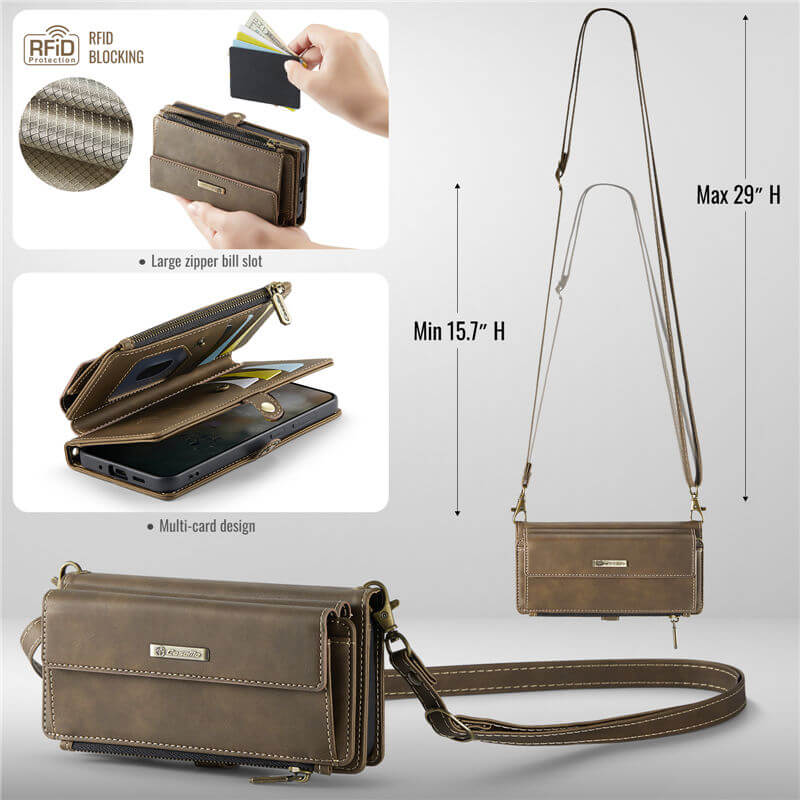 CaseMe Samsung Galaxy S20 FE Wallet Case – RFID Blocking, 9 Card Slots, Crossbody Strap & Wireless Charging