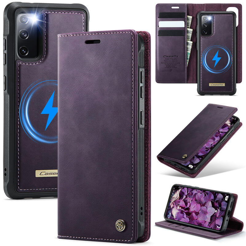 CaseMe Samsung Galaxy S20 FE 2-in-1 Magnetic Wallet Case – Wireless Charging & RFID Blocking Purple