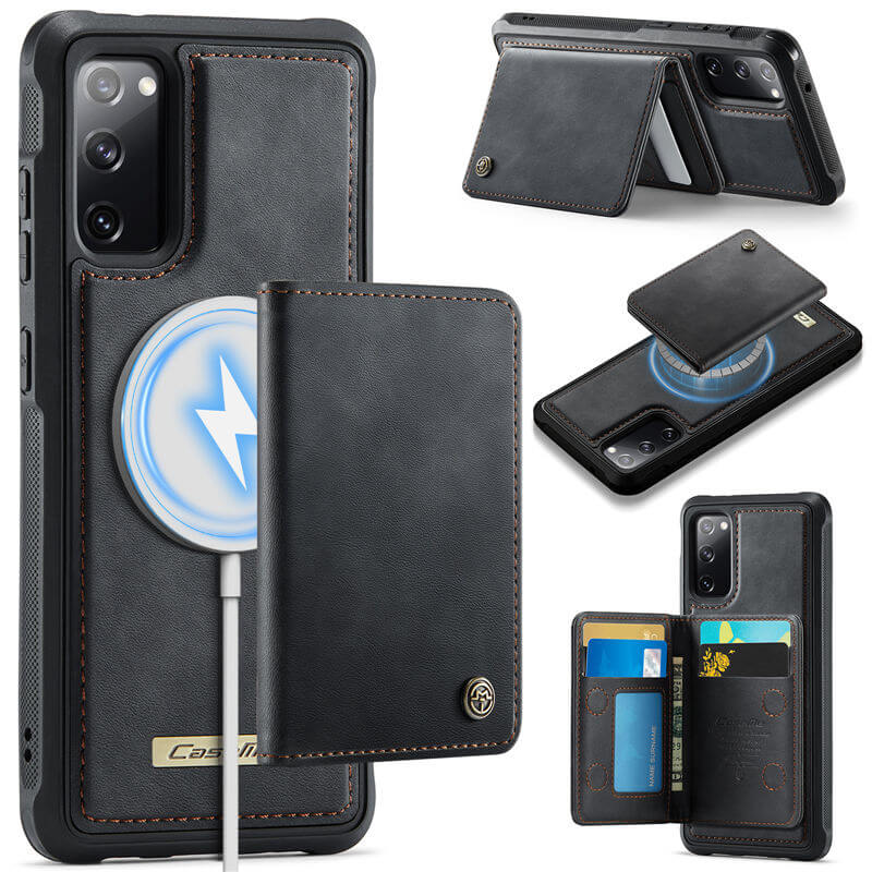 CaseMe Samsung Galaxy S20 FE 2-in-1 Magnetic Wallet Case with RFID Blocking & Wireless Charging - Black