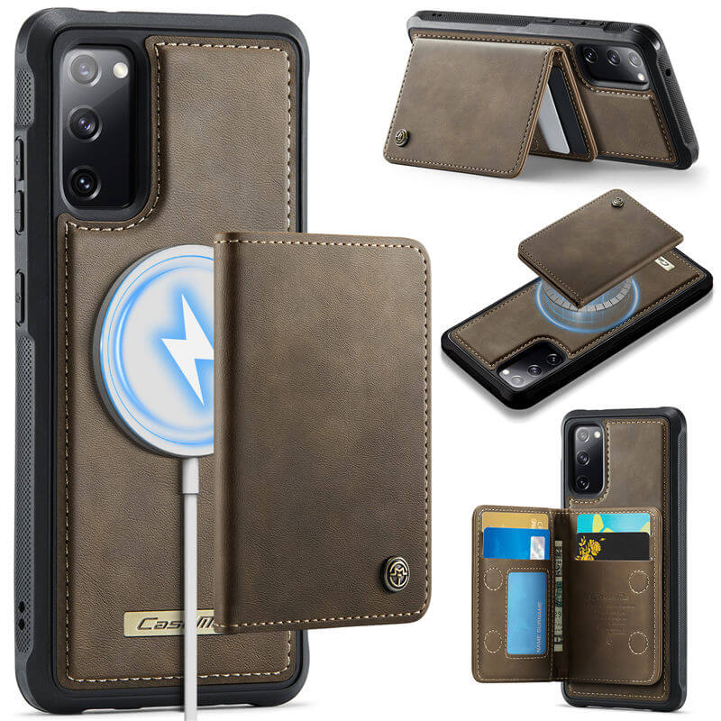 CaseMe Samsung Galaxy S20 FE 2-in-1 Magnetic Wallet Case with RFID Blocking & Wireless Charging - Coffee