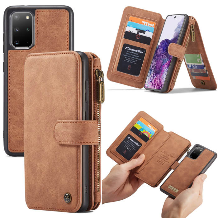 CaseMe Samsung Galaxy S20 Plus Zipper Wallet Case Brown