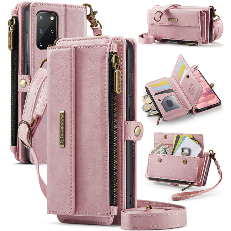 CaseMe Samsung Galaxy S20 Plus Wallet Case – RFID Blocking Crossbody Bag with 9 Card Slots & Wireless Charging Pink