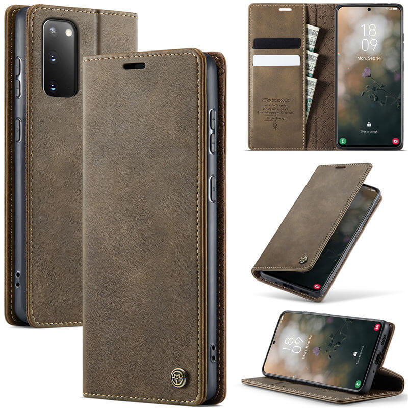 CaseMe Samsung Galaxy S20 Magnetic Wallet Case with RFID Blocking Coffee