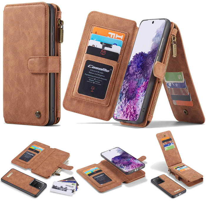 CaseMe Samsung Galaxy S20 Ultra Wallet Detachable Case Brown