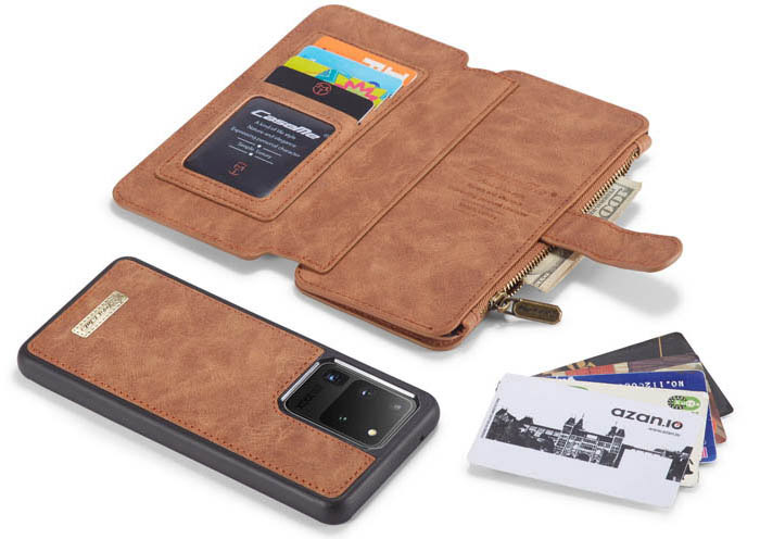 CaseMe Samsung Galaxy S20 Ultra Zipper Wallet Magnetic Detachable 2 in 1 Folio Flip Case