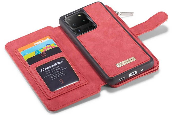 CaseMe Samsung Galaxy S20 Ultra Zipper Wallet Magnetic Detachable 2 in 1 Folio Flip Case