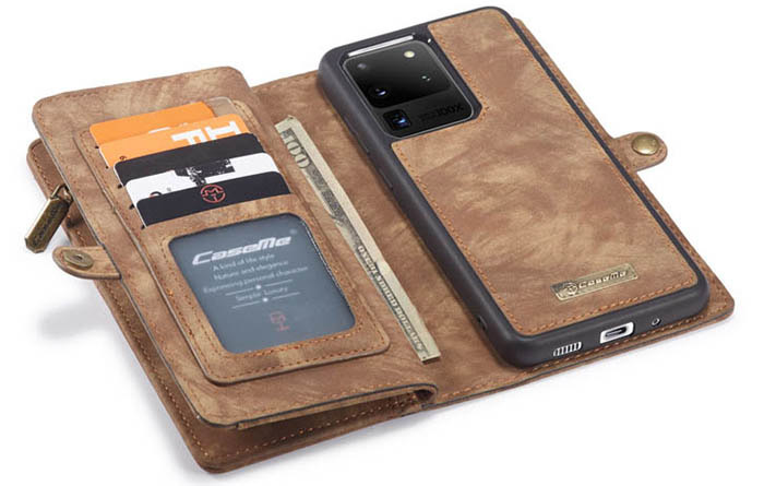CaseMe Samsung Galaxy S20 Ultra Zipper Wallet Magnetic Detachable 2 in 1 Folio Case