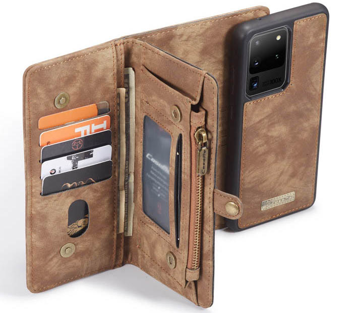 CaseMe Samsung Galaxy S20 Ultra Zipper Wallet Magnetic Detachable 2 in 1 Folio Case