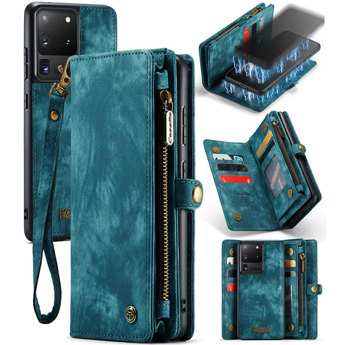 CaseMe Samsung Galaxy S20 Ultra Wallet Case with Wrist Strap Blue