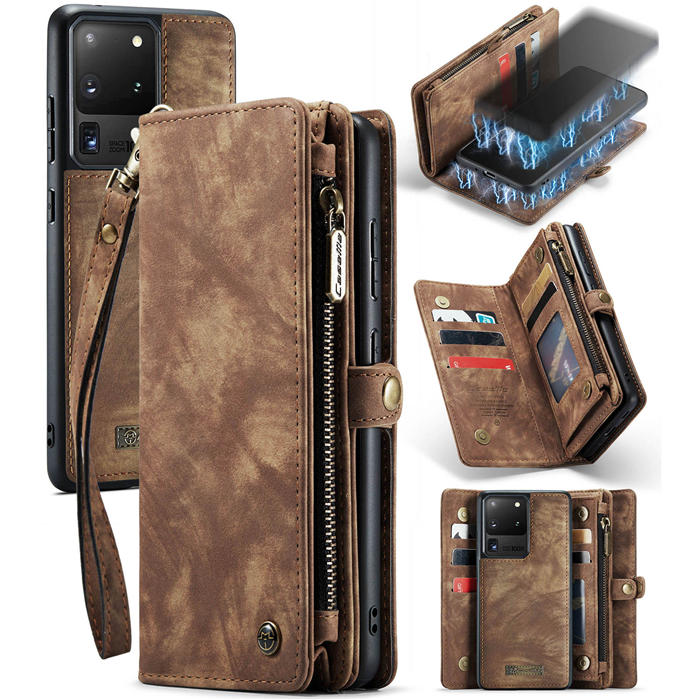 CaseMe Samsung Galaxy S20 Ultra Wallet Case with Wrist Strap Coffee