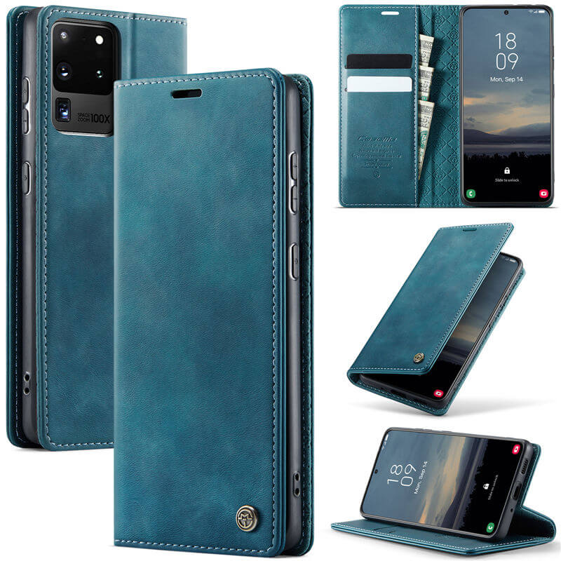 CaseMe Samsung Galaxy S20 Ultra Magnetic Wallet Case with RFID Blocking Blue