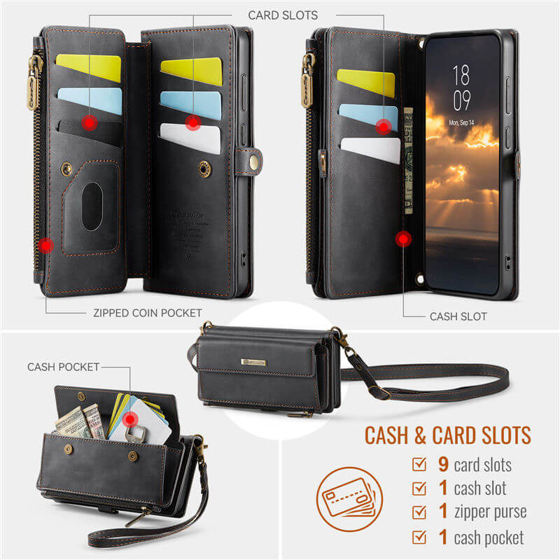 CaseMe Samsung Galaxy S20 Ultra Wallet Case – RFID Blocking, 9 Card Slots, Crossbody Strap & Wireless Charging