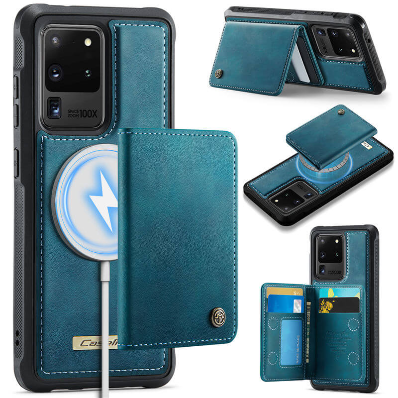 CaseMe Samsung Galaxy S20 Ultra 2-in-1 Magnetic Wallet Case with RFID Blocking & Wireless Charging - Blue