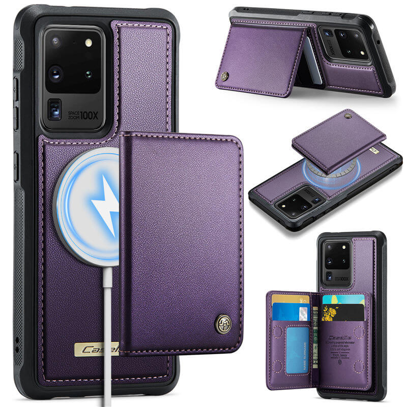 CaseMe Samsung Galaxy S20 Ultra 2-in-1 Magnetic Wallet Case with RFID Blocking & Wireless Charging - Purple