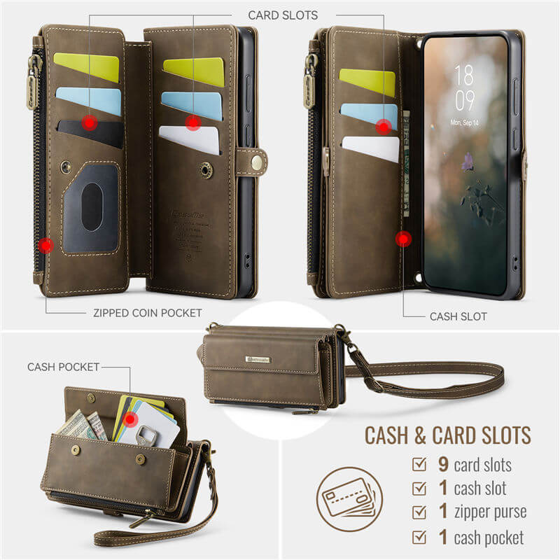 CaseMe Samsung Galaxy S20 Wallet Case – RFID Blocking, 9 Card Slots, Crossbody Strap & Wireless Charging