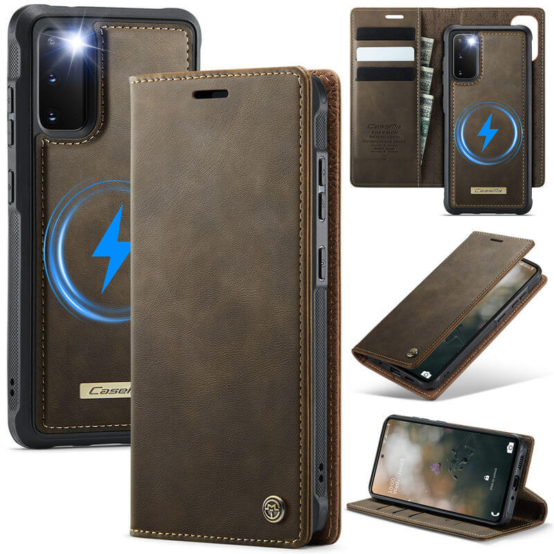CaseMe Samsung Galaxy S20 2-in-1 Magnetic Wallet Case – Wireless Charging & RFID Blocking Coffee