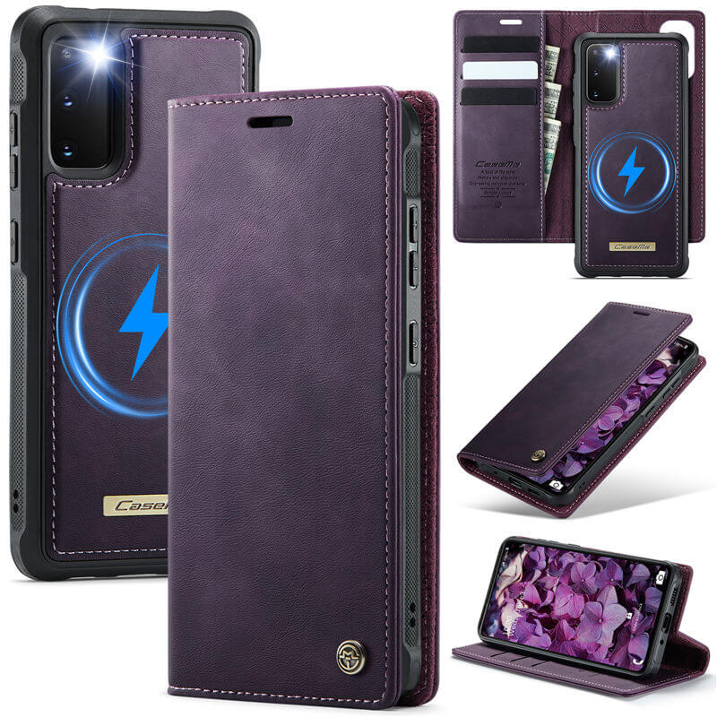 CaseMe Samsung Galaxy S20 2-in-1 Magnetic Wallet Case – Wireless Charging & RFID Blocking Purple