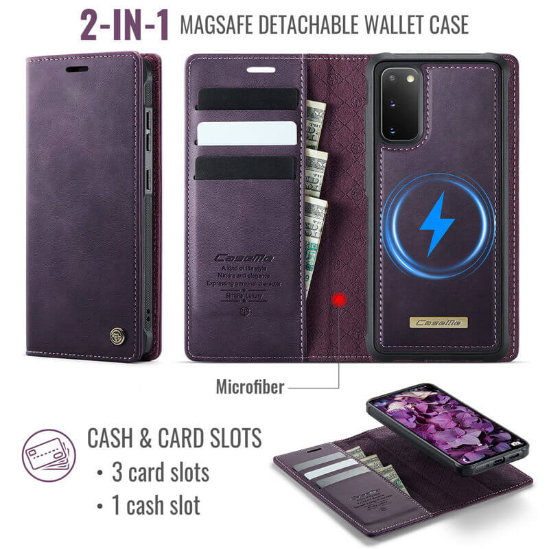 CaseMe Samsung Galaxy S20 2-in-1 Magnetic Wallet Case with RFID Blocking