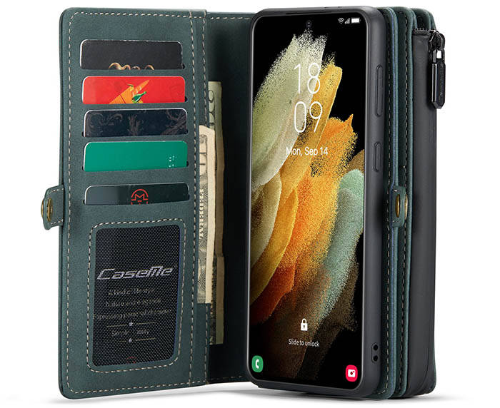 CaseMe Samsung Galaxy S21 Multi-Functional Zipper Wallet Magnetic Detachable 2 in 1 Folio Case