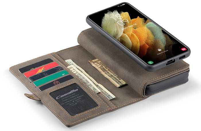 CaseMe Samsung Galaxy S21 Multi-Functional Zipper Wallet Magnetic Detachable 2 in 1 Folio Case