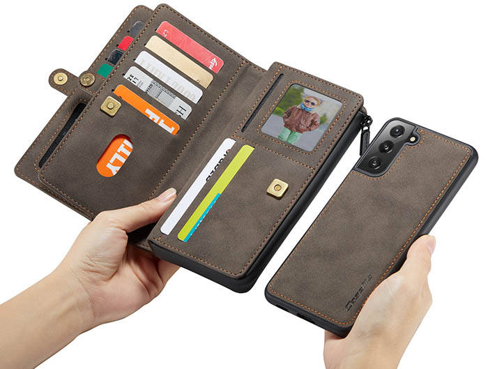 CaseMe Samsung Galaxy S21 Multi-Functional Zipper Wallet Magnetic Detachable 2 in 1 Folio Case