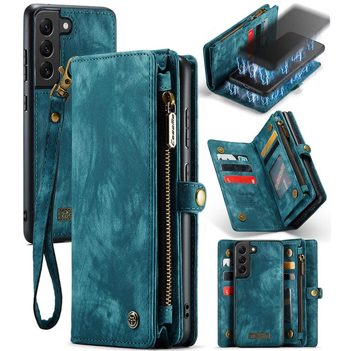 CaseMe Samsung Galaxy S22 Plus Wallet Case with Wrist Strap Blue