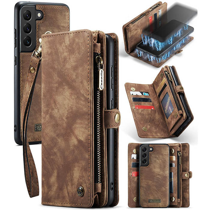 CaseMe Samsung Galaxy S21 FE Wallet Case with Wrist Strap Coffee