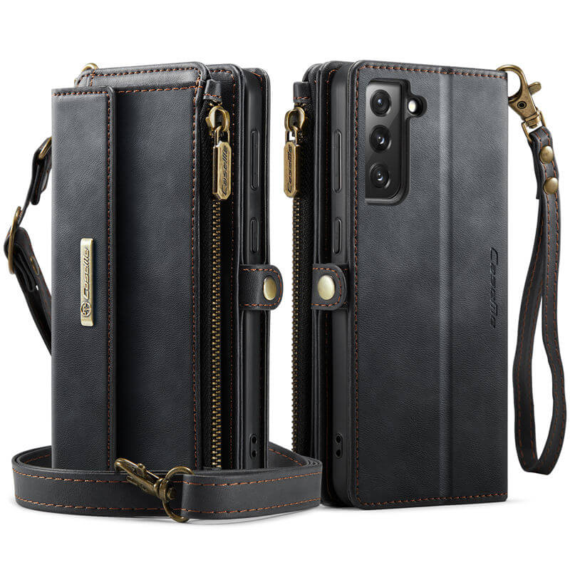 CaseMe Samsung Galaxy S21 FE Wallet Case – RFID Blocking, 9 Card Slots, Crossbody Strap & Wireless Charging