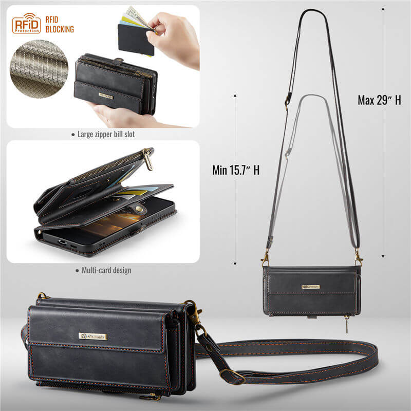 CaseMe Samsung Galaxy S21 FE Wallet Case – RFID Blocking, 9 Card Slots, Crossbody Strap & Wireless Charging