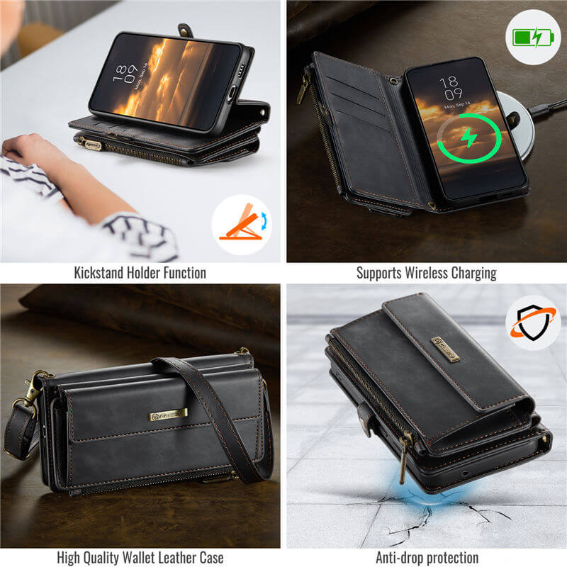 CaseMe Samsung Galaxy S21 FE Wallet Case – RFID Blocking, 9 Card Slots, Crossbody Strap & Wireless Charging