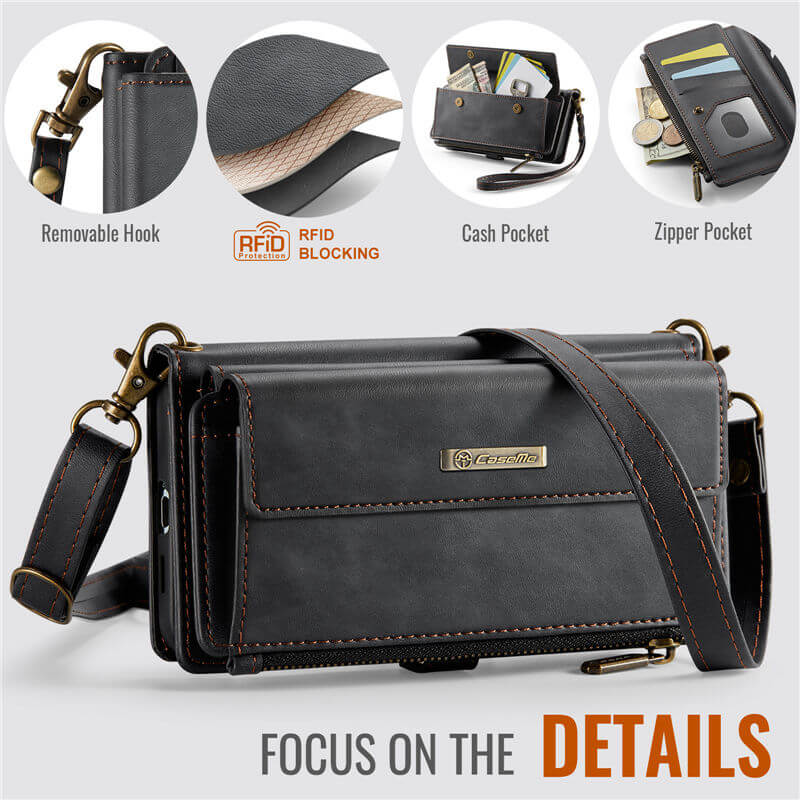 CaseMe Samsung Galaxy S21 FE Wallet Case – RFID Blocking, 9 Card Slots, Crossbody Strap & Wireless Charging