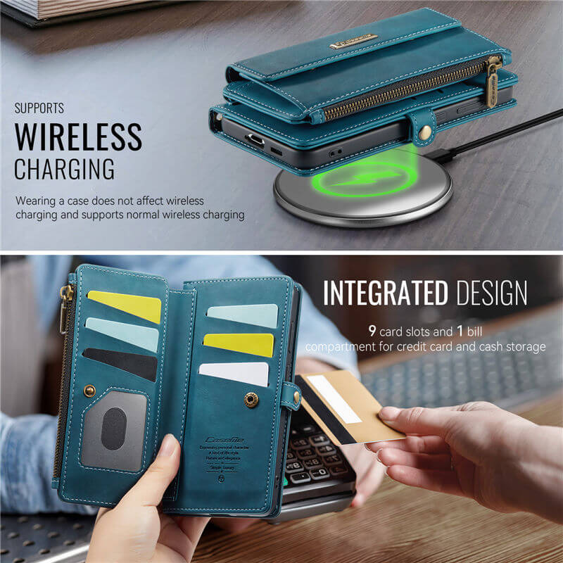 CaseMe Samsung Galaxy S21 FE Wallet Case – RFID Blocking, 9 Card Slots, Crossbody Strap & Wireless Charging