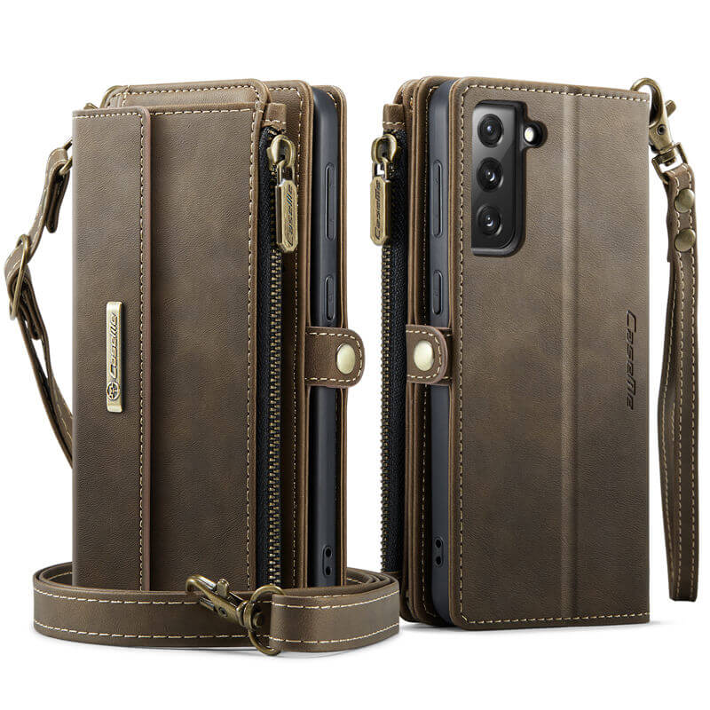 CaseMe Samsung Galaxy S21 FE Wallet Case – RFID Blocking, 9 Card Slots, Crossbody Strap & Wireless Charging