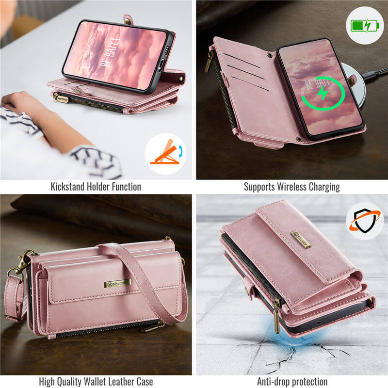 CaseMe Samsung Galaxy S21 FE Wallet Case – RFID Blocking, 9 Card Slots, Crossbody Strap & Wireless Charging
