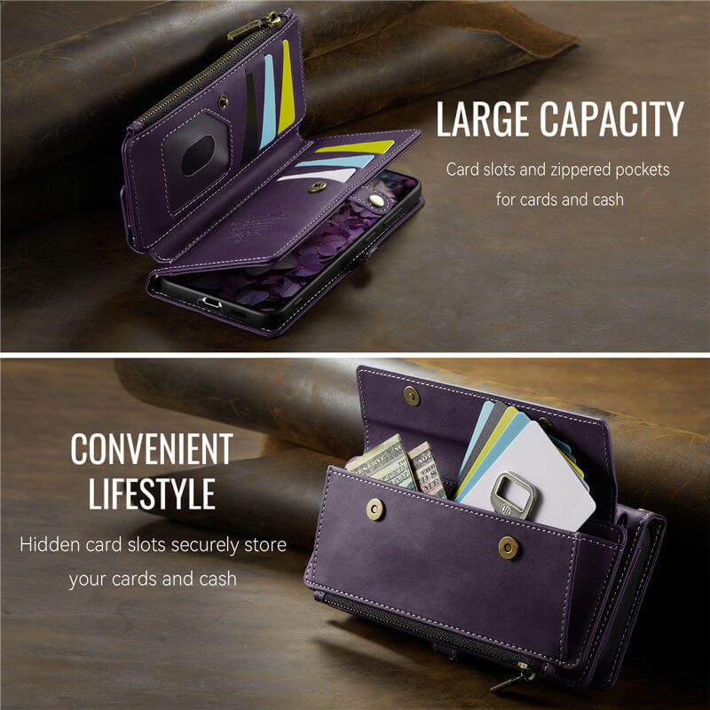 CaseMe Samsung Galaxy S21 FE Wallet Case – RFID Blocking, 9 Card Slots, Crossbody Strap & Wireless Charging