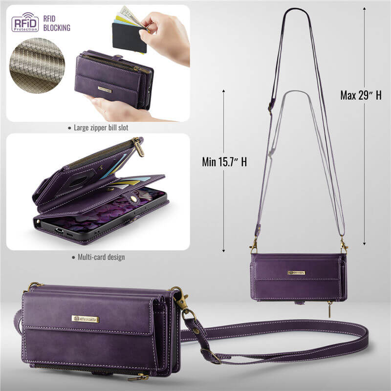 CaseMe Samsung Galaxy S21 FE Wallet Case – RFID Blocking, 9 Card Slots, Crossbody Strap & Wireless Charging