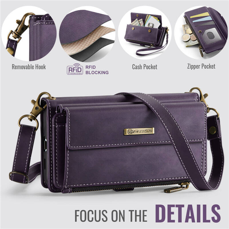 CaseMe Samsung Galaxy S21 FE Wallet Case – RFID Blocking, 9 Card Slots, Crossbody Strap & Wireless Charging