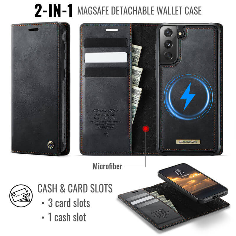 CaseMe Samsung Galaxy S21 FE 2-in-1 Magnetic Wallet Case with RFID Blocking