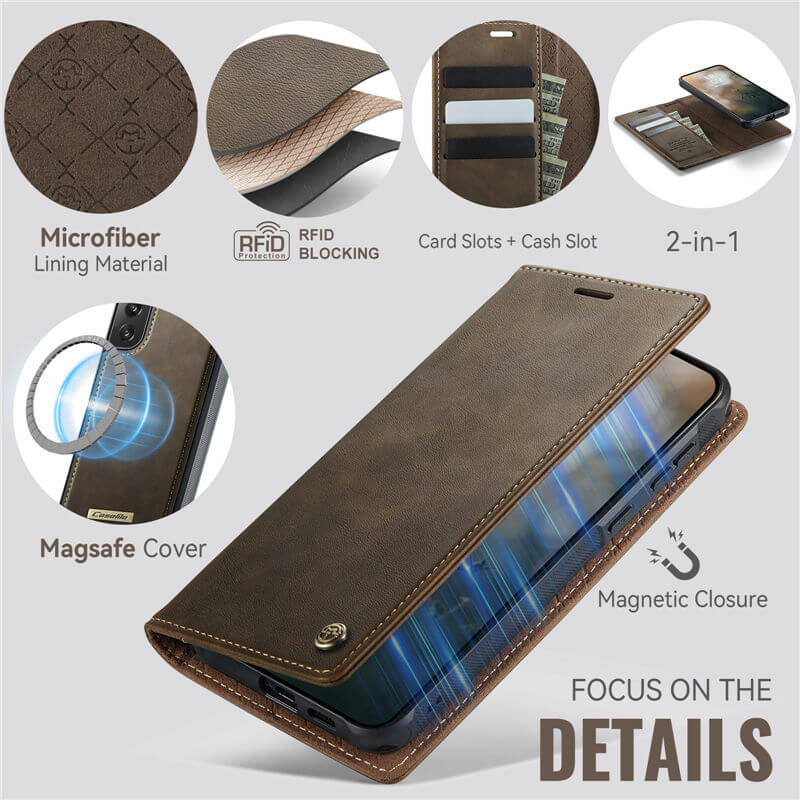 CaseMe Samsung Galaxy S21 FE 2-in-1 Magnetic Wallet Case with RFID Blocking