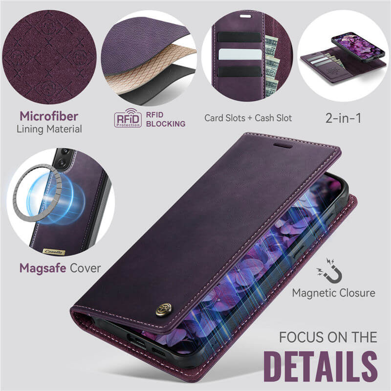 CaseMe Samsung Galaxy S21 FE 2-in-1 Magnetic Wallet Case with RFID Blocking