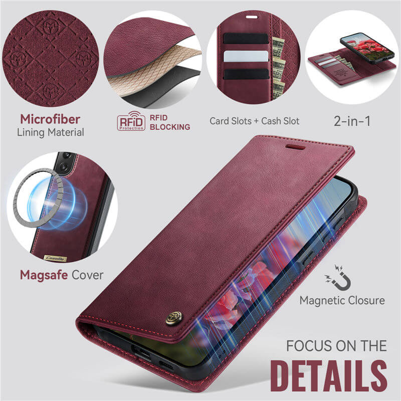 CaseMe Samsung Galaxy S21 FE 2-in-1 Magnetic Wallet Case with RFID Blocking