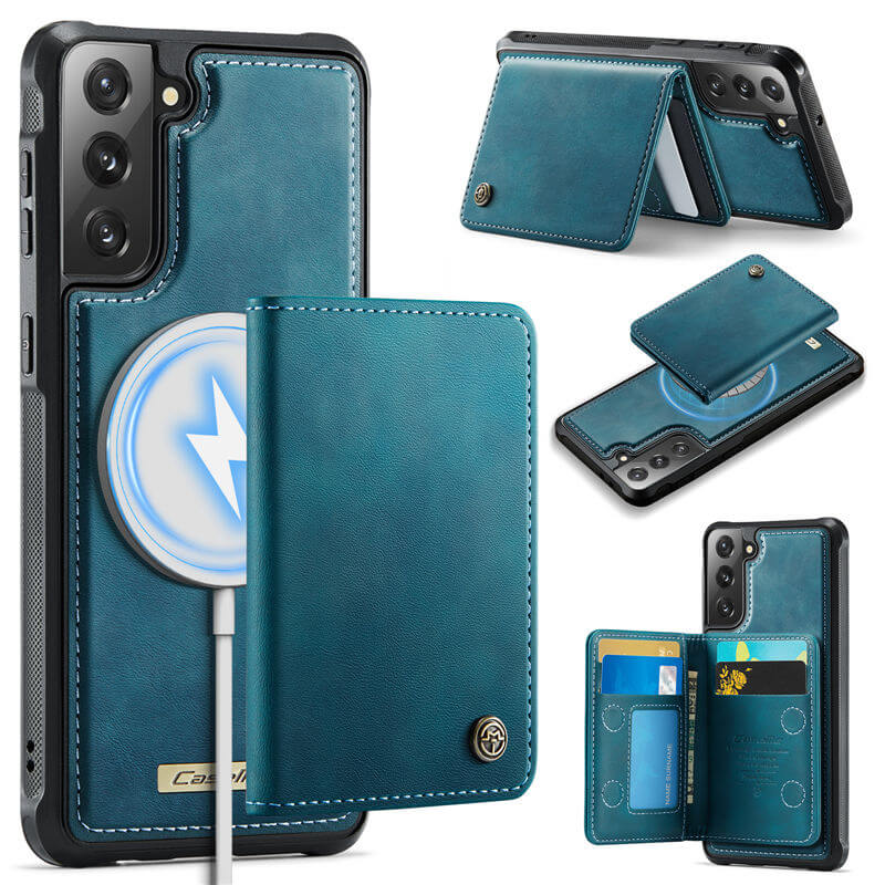 CaseMe Samsung Galaxy S21 FE 2-in-1 Magnetic Wallet Case with RFID Blocking & Wireless Charging - Blue