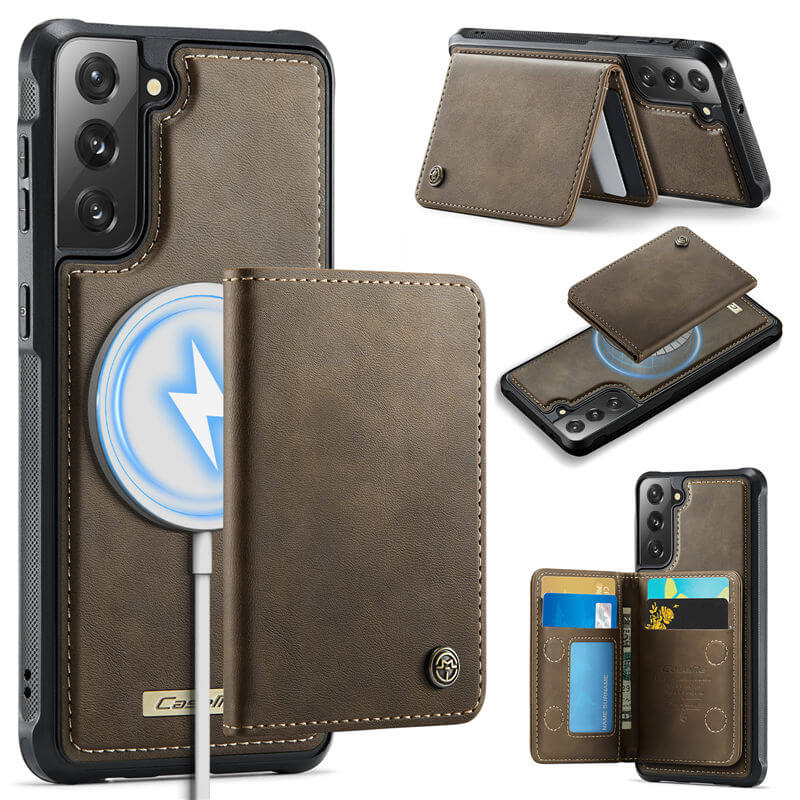 CaseMe Samsung Galaxy S21 FE 2-in-1 Magnetic Wallet Case with RFID Blocking & Wireless Charging - Coffee