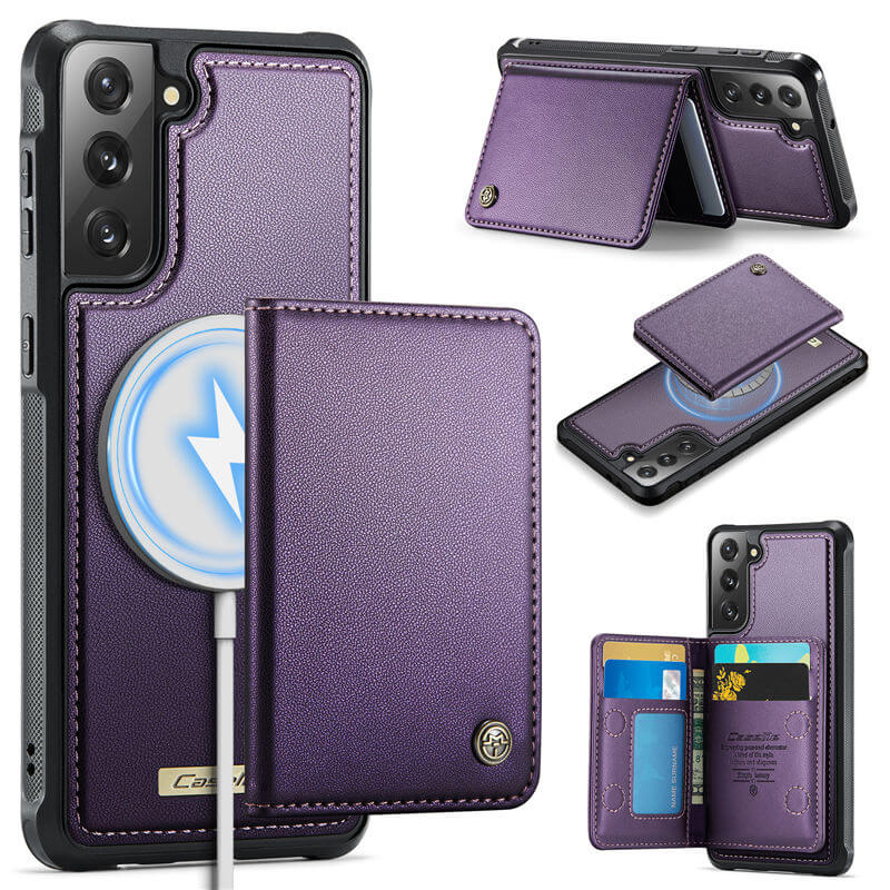 CaseMe Samsung Galaxy S21 FE 2-in-1 Magnetic Wallet Case with RFID Blocking & Wireless Charging - Purple